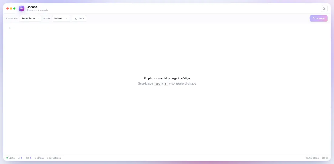 Codash — compartir código por enlace